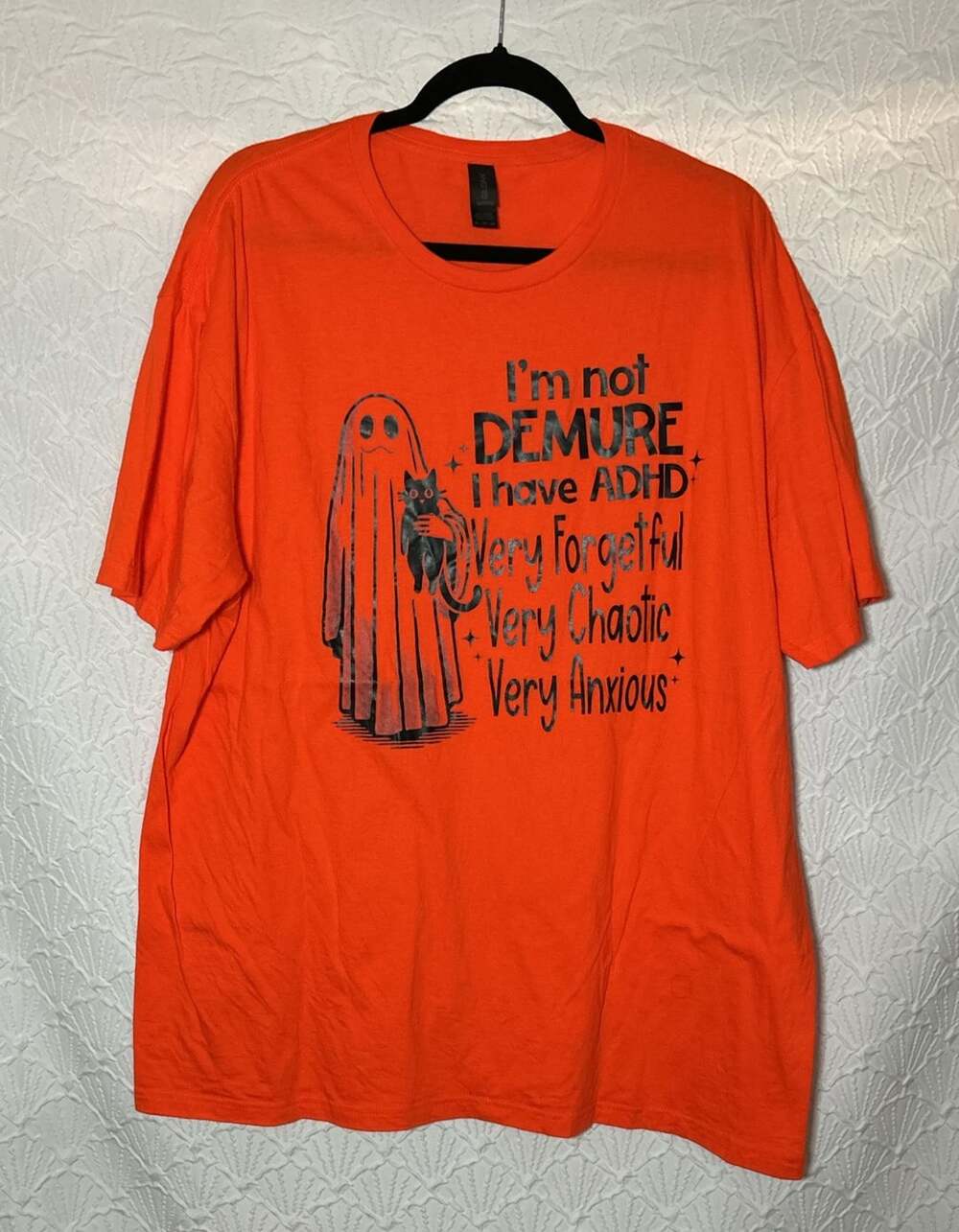 Gildan Graphic T-Shirt Size 2XL Orange Ghost ADHD Demure
